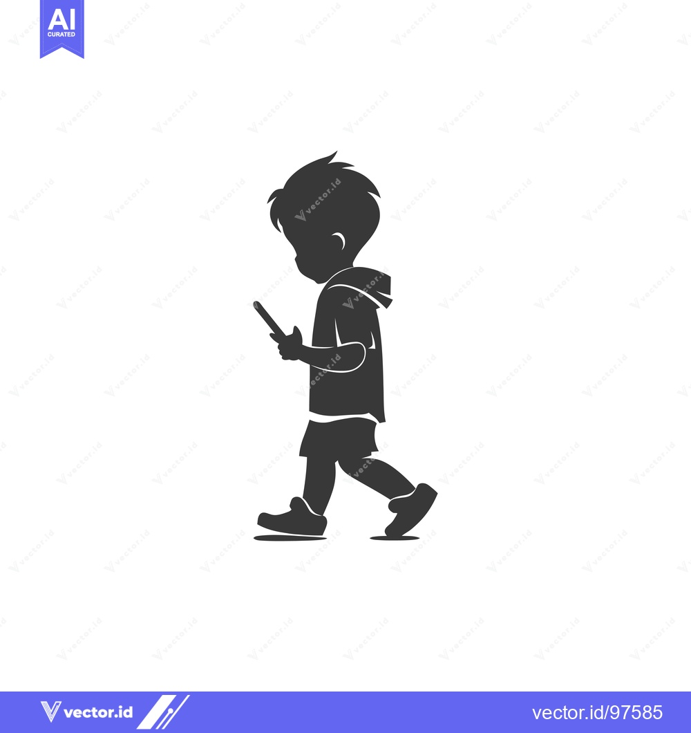 Premium Vector of Silhouette of a boy walking and looking at his phone