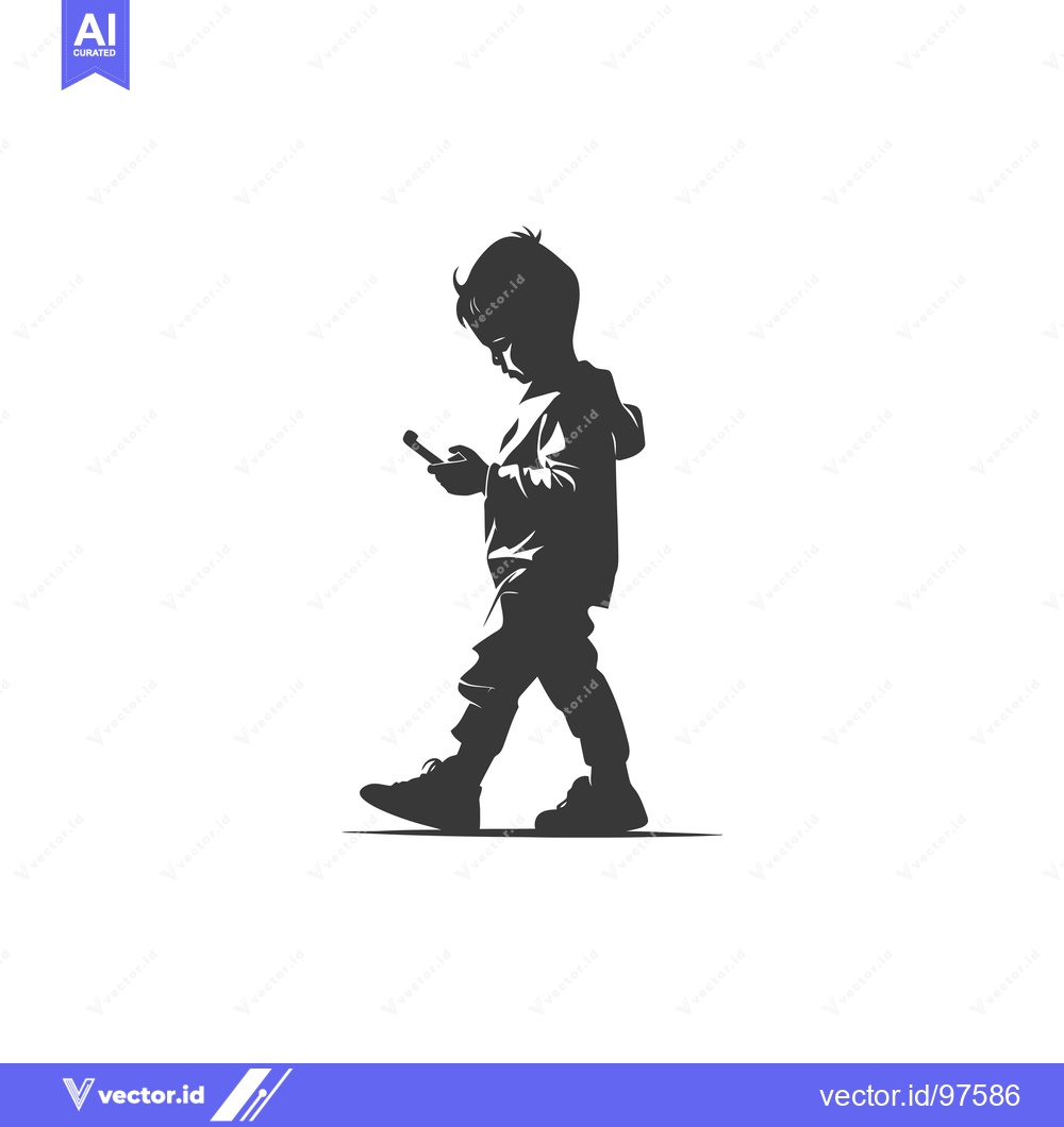 Premium Vector dari Silhouette of a Boy Walking and Using a Smartphone