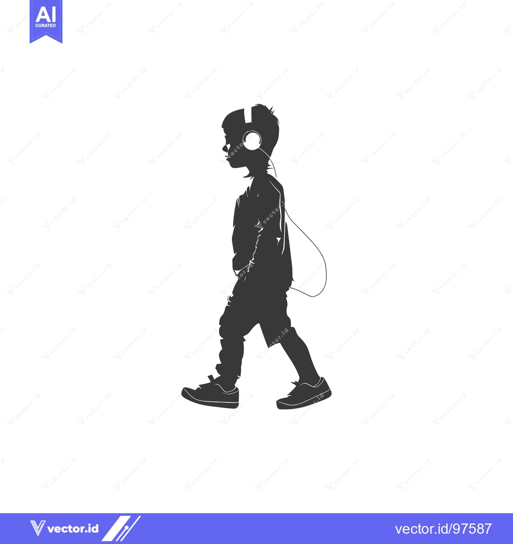Premium Vector dari Silhouette of a Boy Walking While Listening to Music