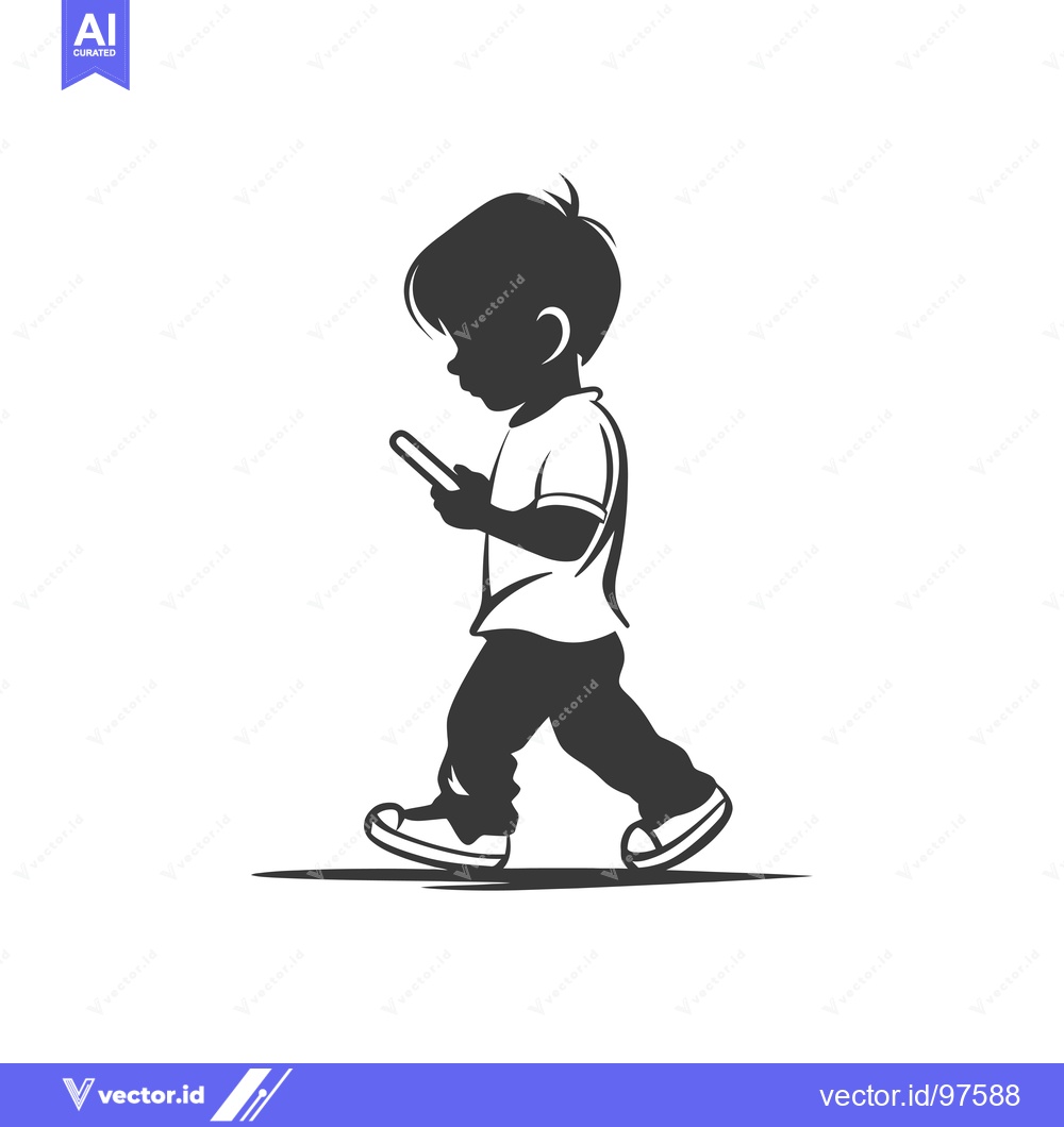 Premium Vector of Silhouette of a boy walking while looking at a phone