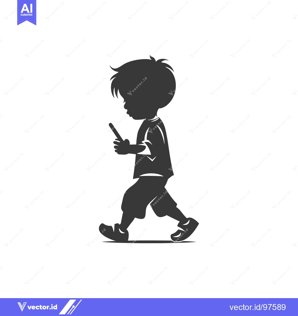 Premium Vector dari Silhouette of a boy walking while looking at his phone