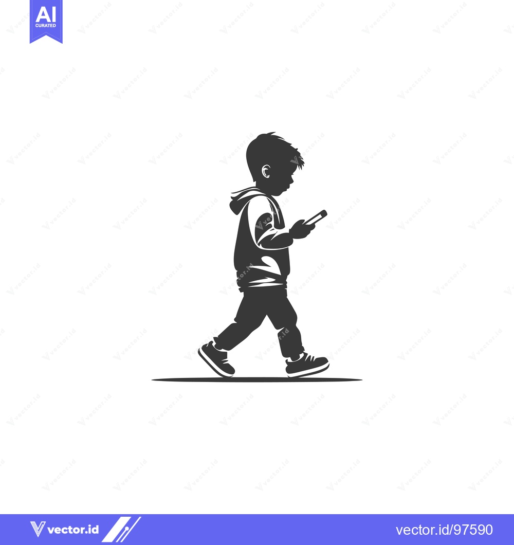 Premium Vector dari Silhouette of a Boy Walking While Using a Smartphone