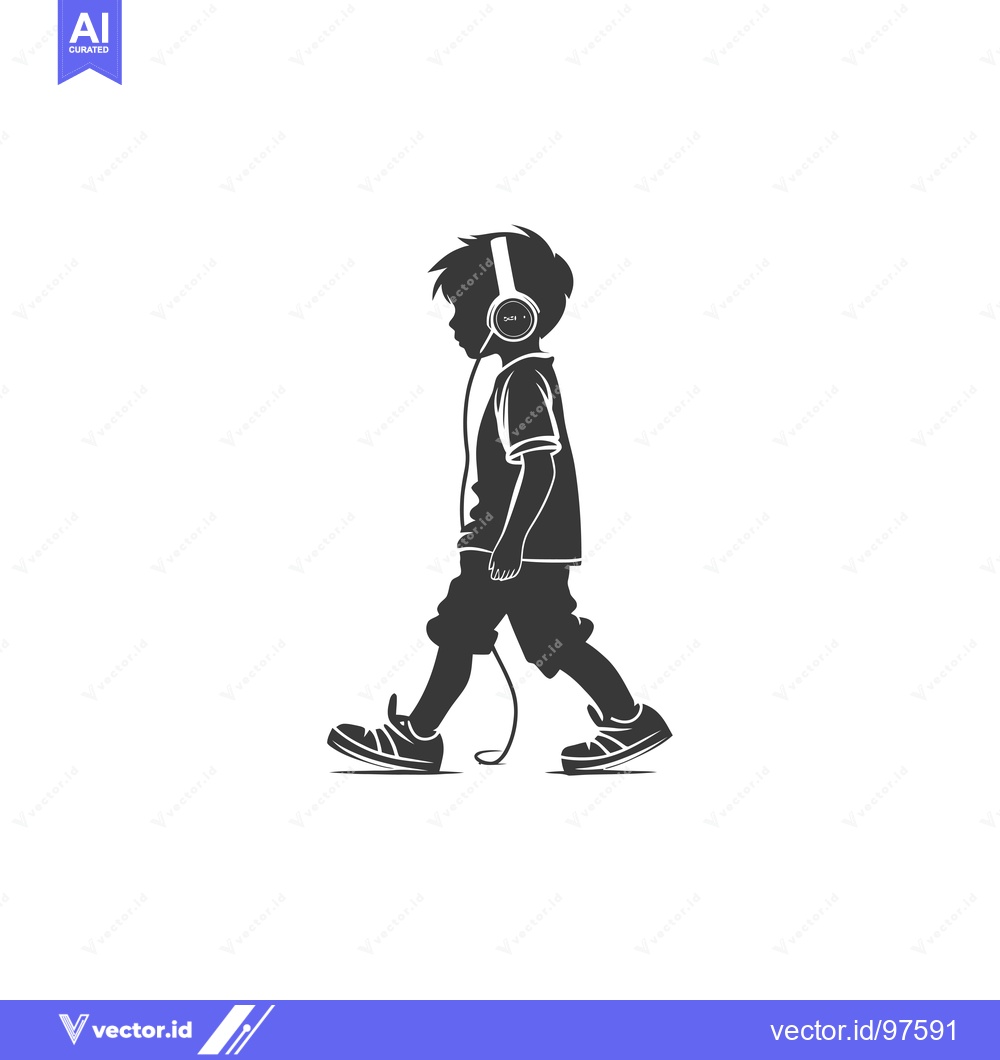 Premium Vector dari Silhouette of a Boy Walking While Wearing Headphones