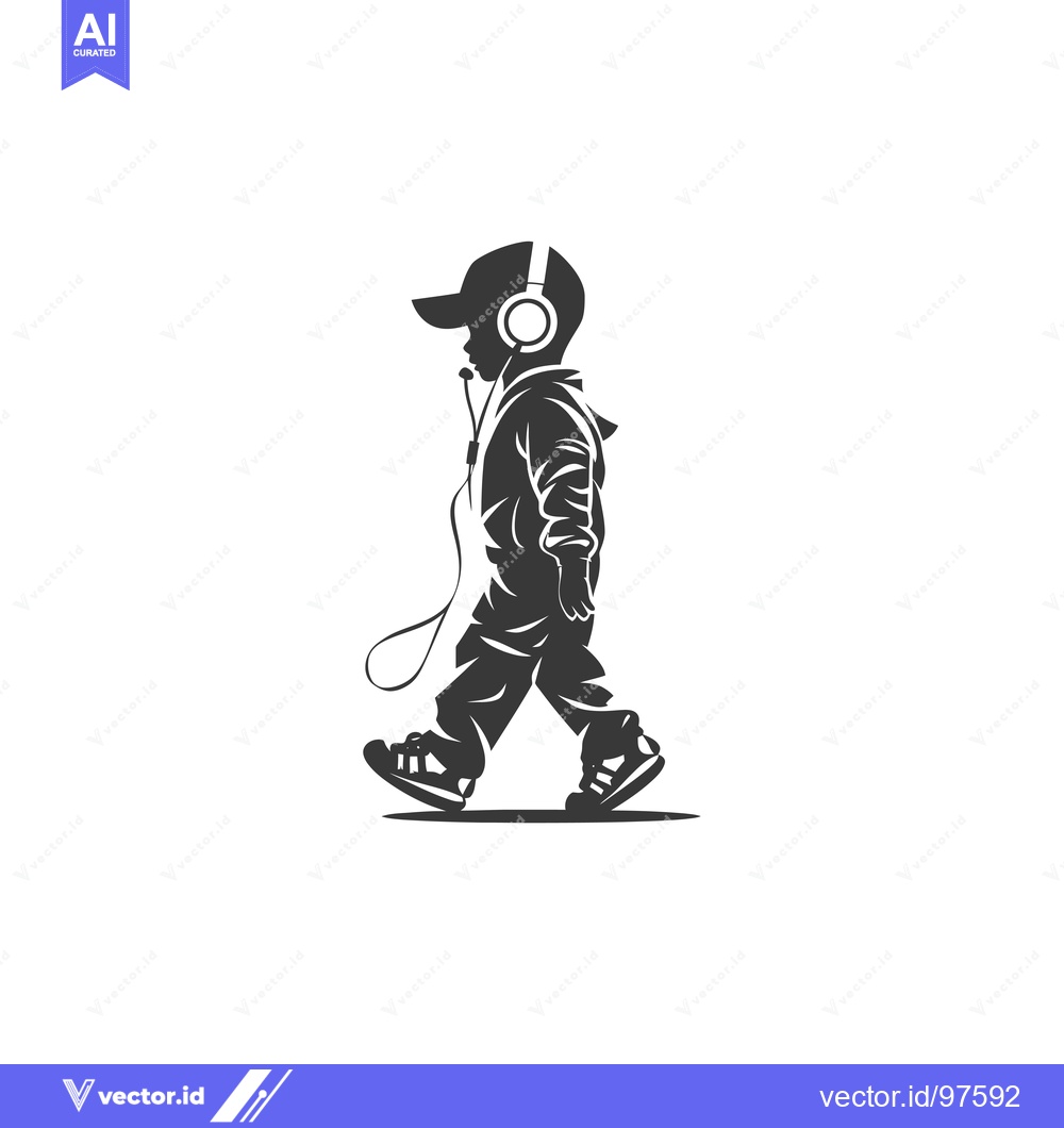 Premium Vector dari Silhouette of a Boy Walking While Wearing Headphones