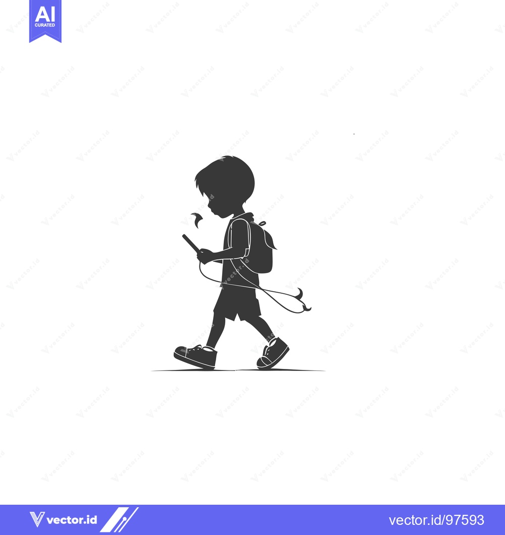 Premium Vector of Silhouette of a Boy Walking with Backpack and Phone