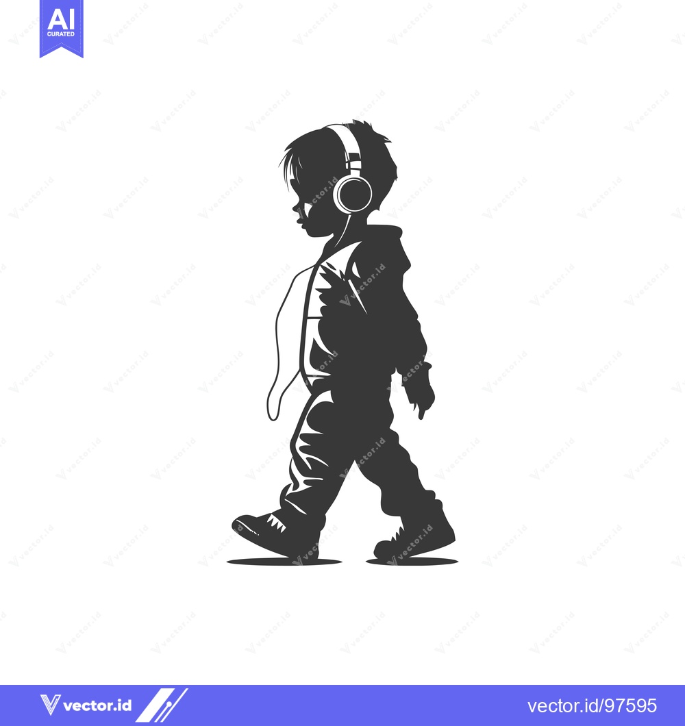 Premium Vector dari Silhouette of a Boy Walking with Headphones