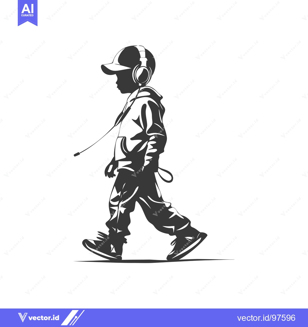 Premium Vector dari Silhouette of a boy walking with headphones and a cap