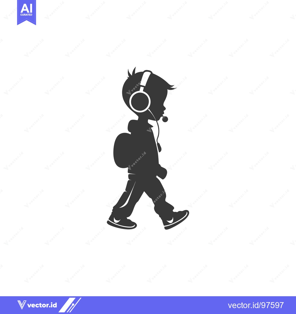 Premium Vector of Silhouette of a Boy Walking with Headphones and Backpack