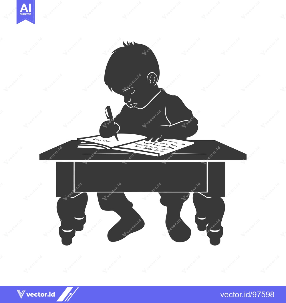 Premium Vector dari Silhouette of a Boy Writing at a Desk