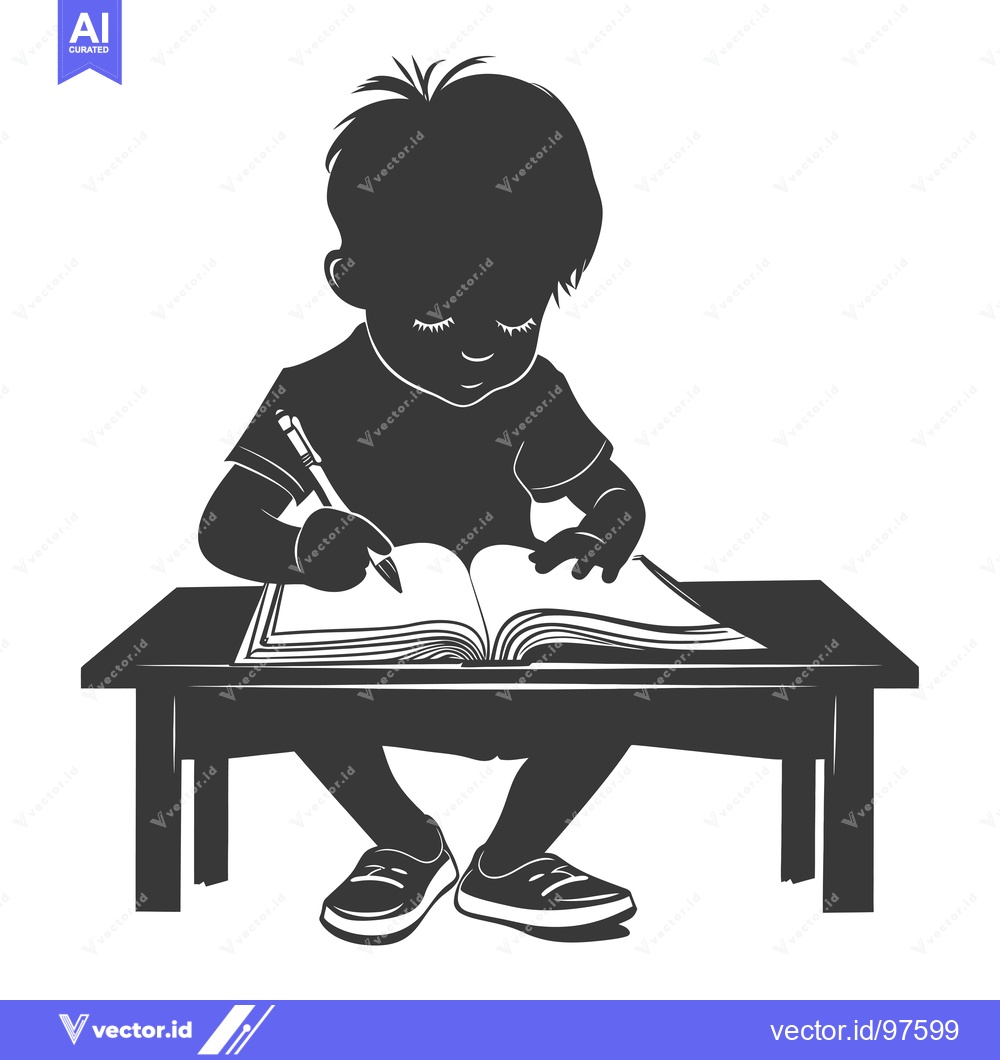 Premium Vector of Silhouette of a Boy Writing in a Book at a Desk