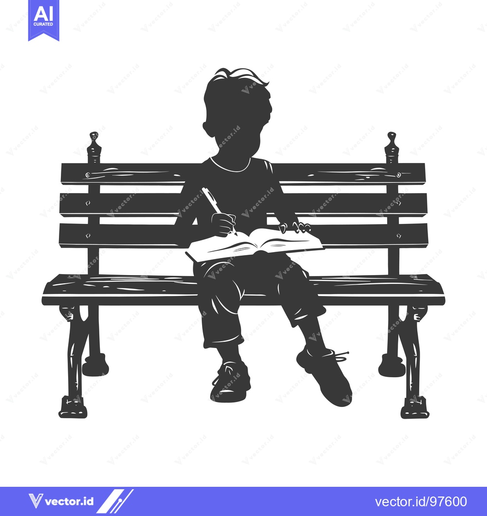 Premium Vector dari Silhouette of a Boy Writing on a Bench