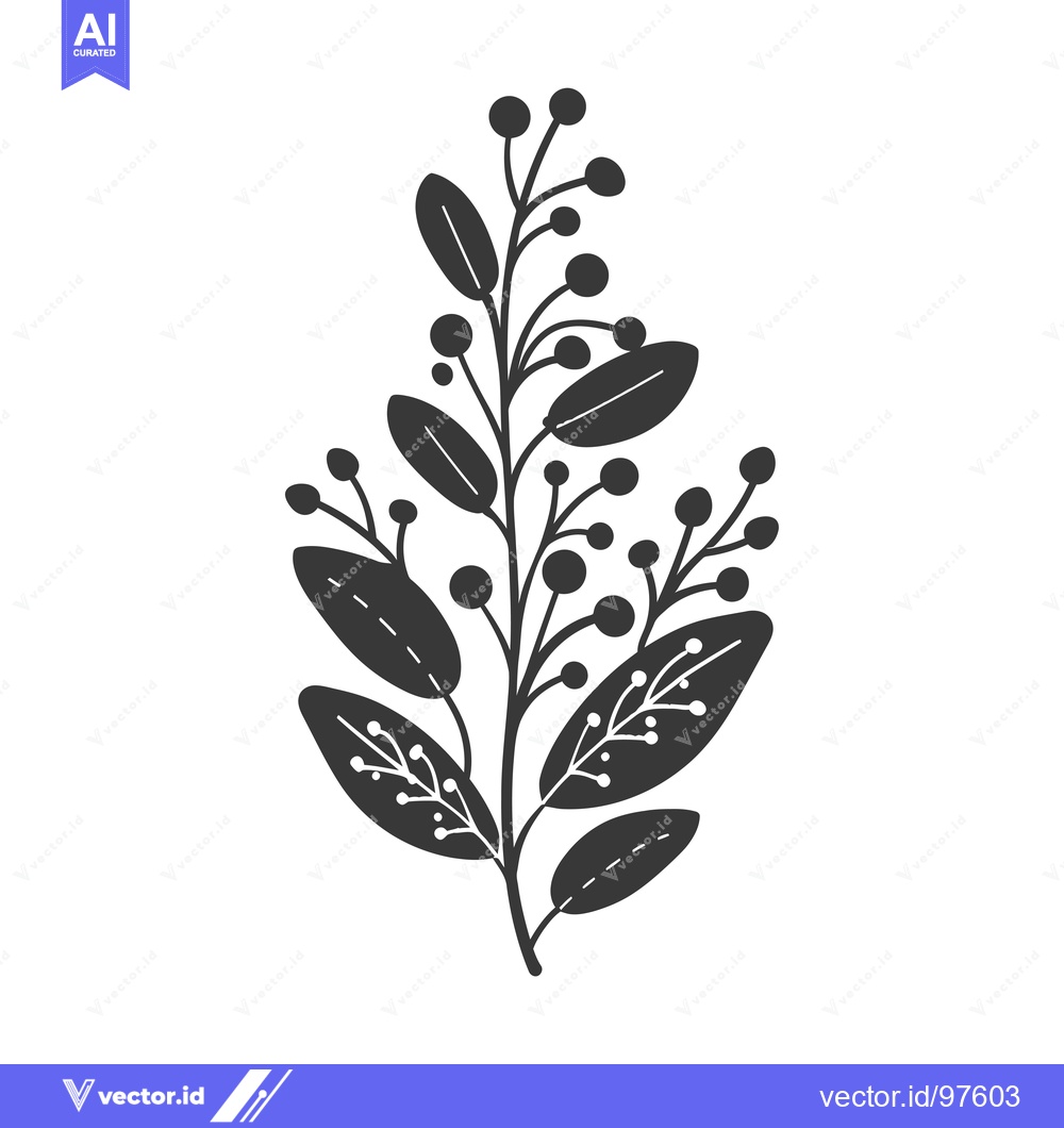 Premium Vector of Silhouette of a Branch with Leaves and Berries