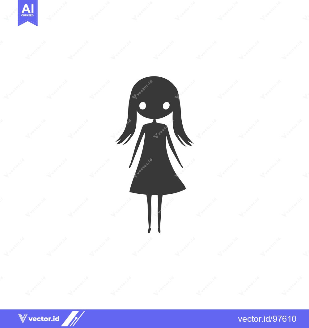 Premium Vector of Silhouette of a Cartoon Girl with Long Hair and a Dress