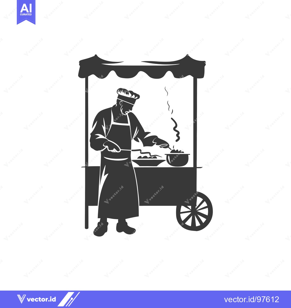 Premium Vector of Silhouette of a Chef Cooking at a Food Cart