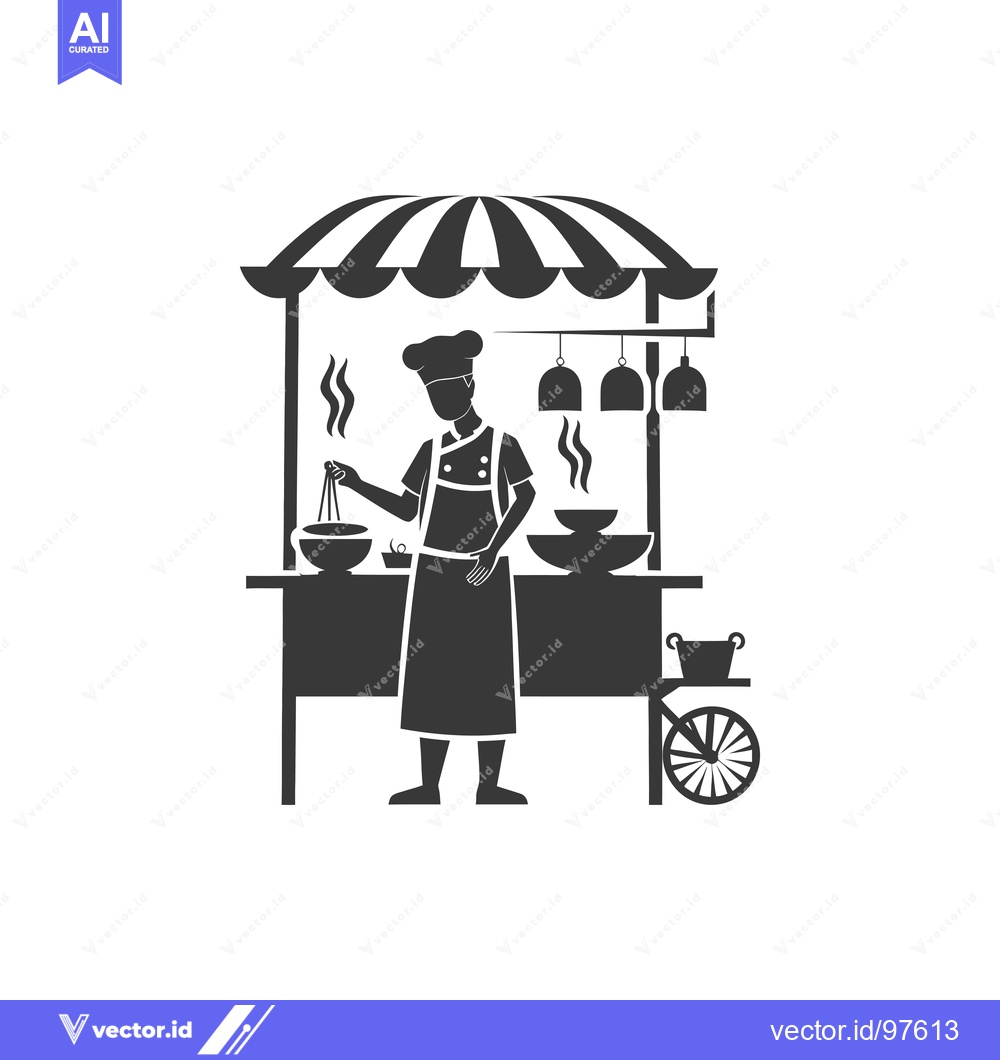 Premium Vector of Silhouette of a chef cooking at a food stall