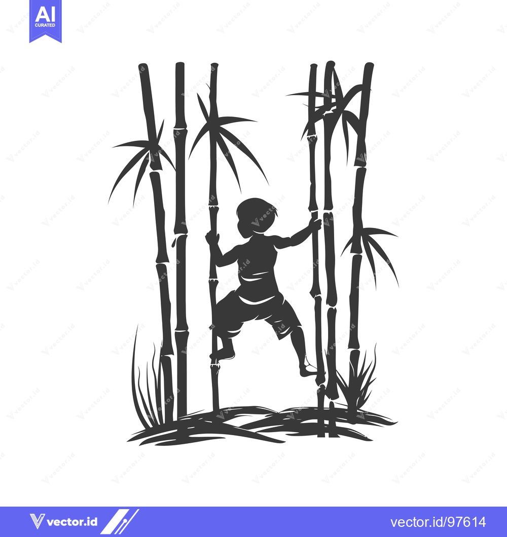 Premium Vector dari Silhouette of a Child Balancing on Tall Bamboo Sticks