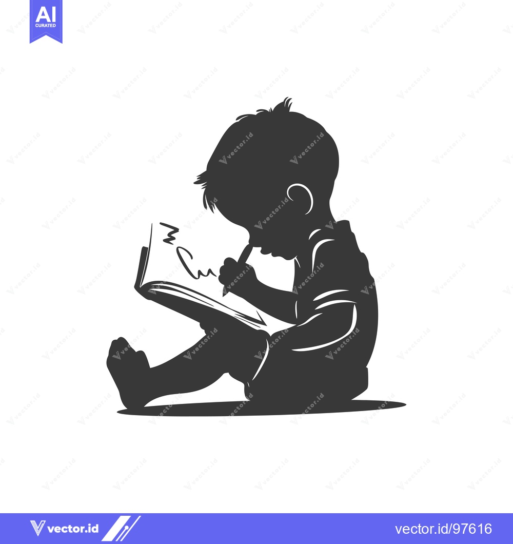 Premium Vector of Silhouette of a child drawing in a book