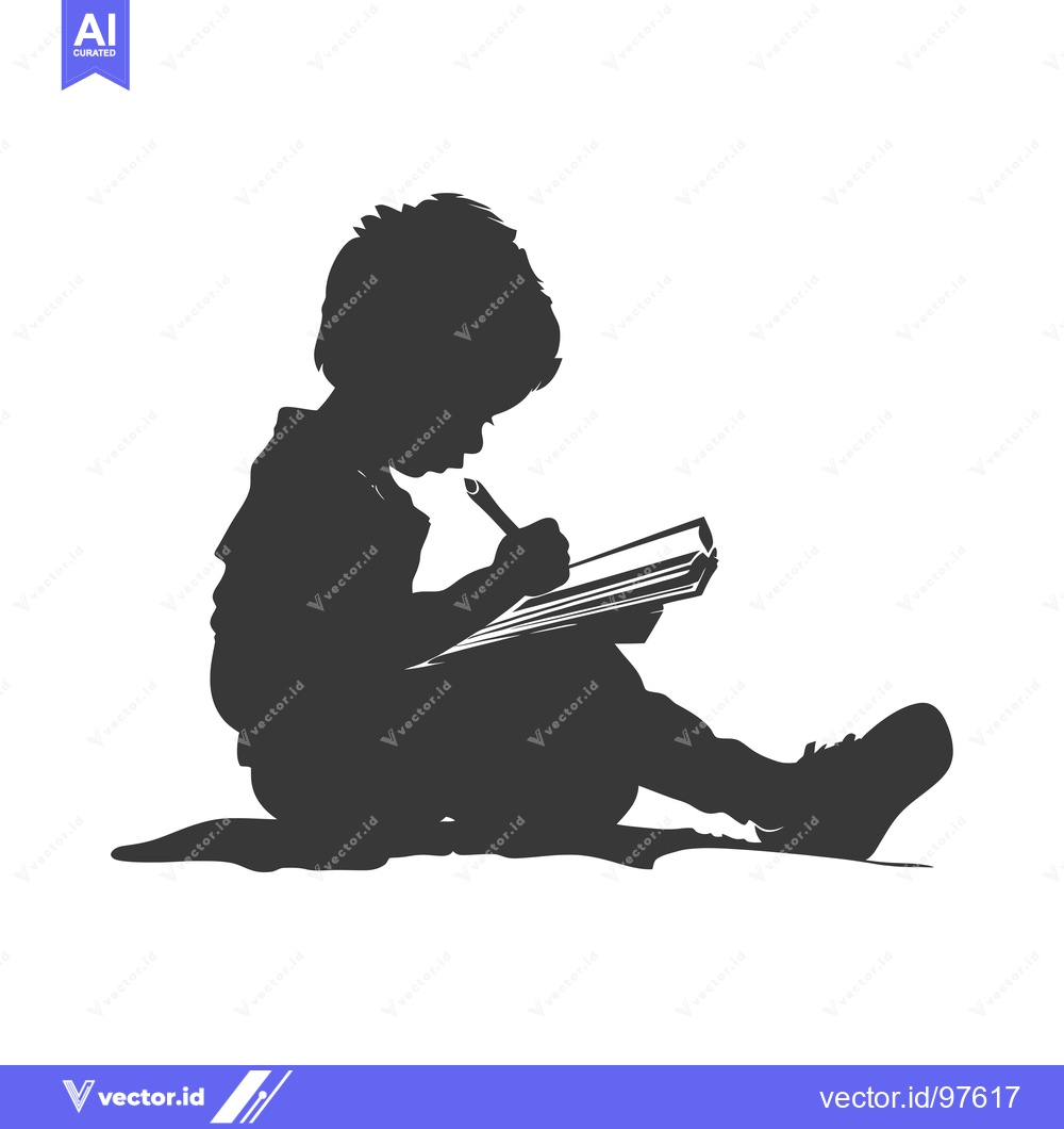 Premium Vector of Silhouette of a child drawing in a book