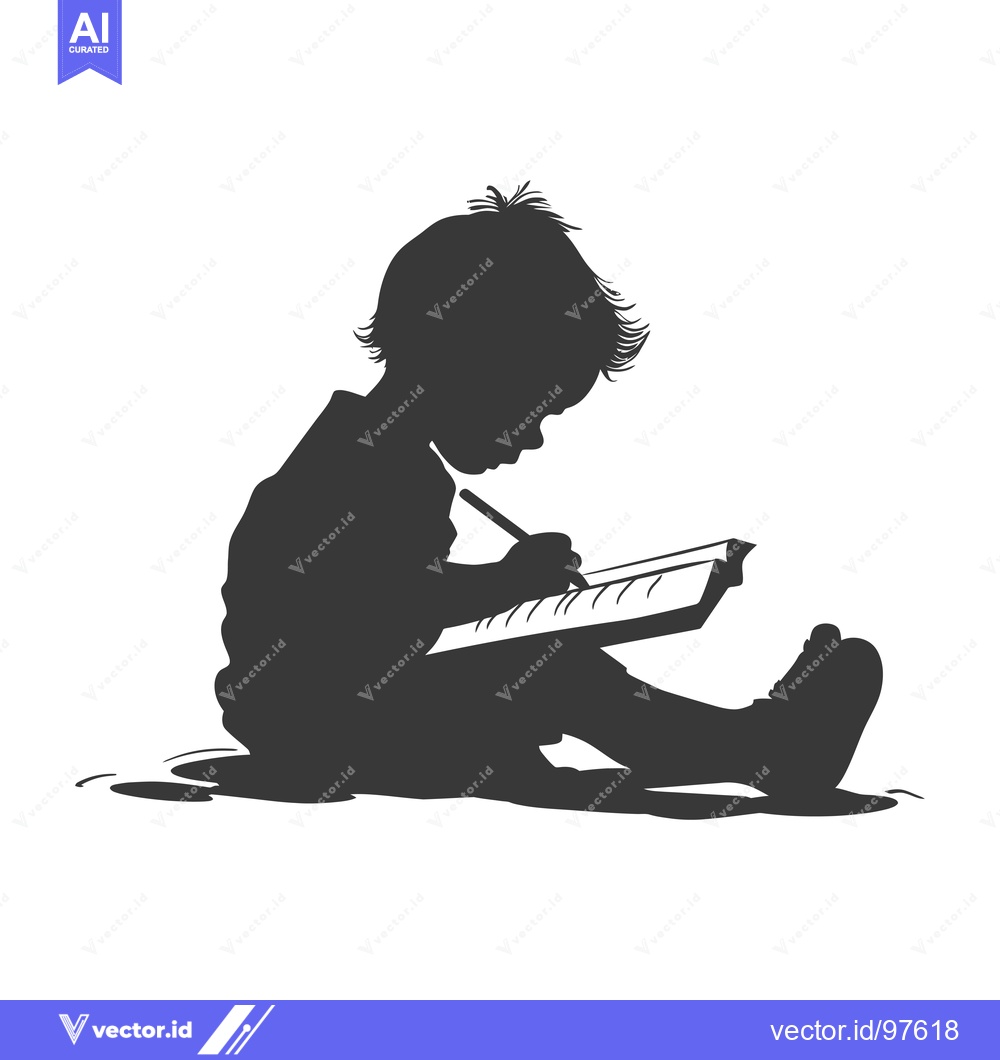 Premium Vector of Silhouette of a Child Drawing on Paper
