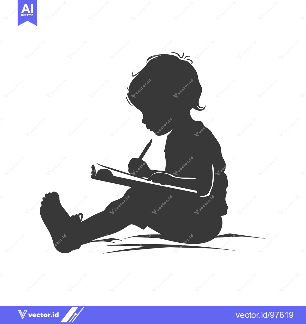 Premium Vector dari Silhouette of a Child Drawing with a Pencil