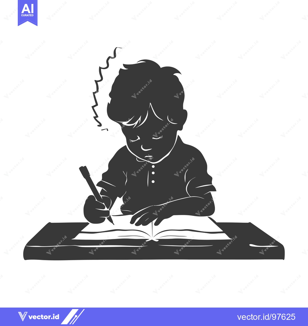 Premium Vector dari Silhouette of a Child Focused on Writing in a Book