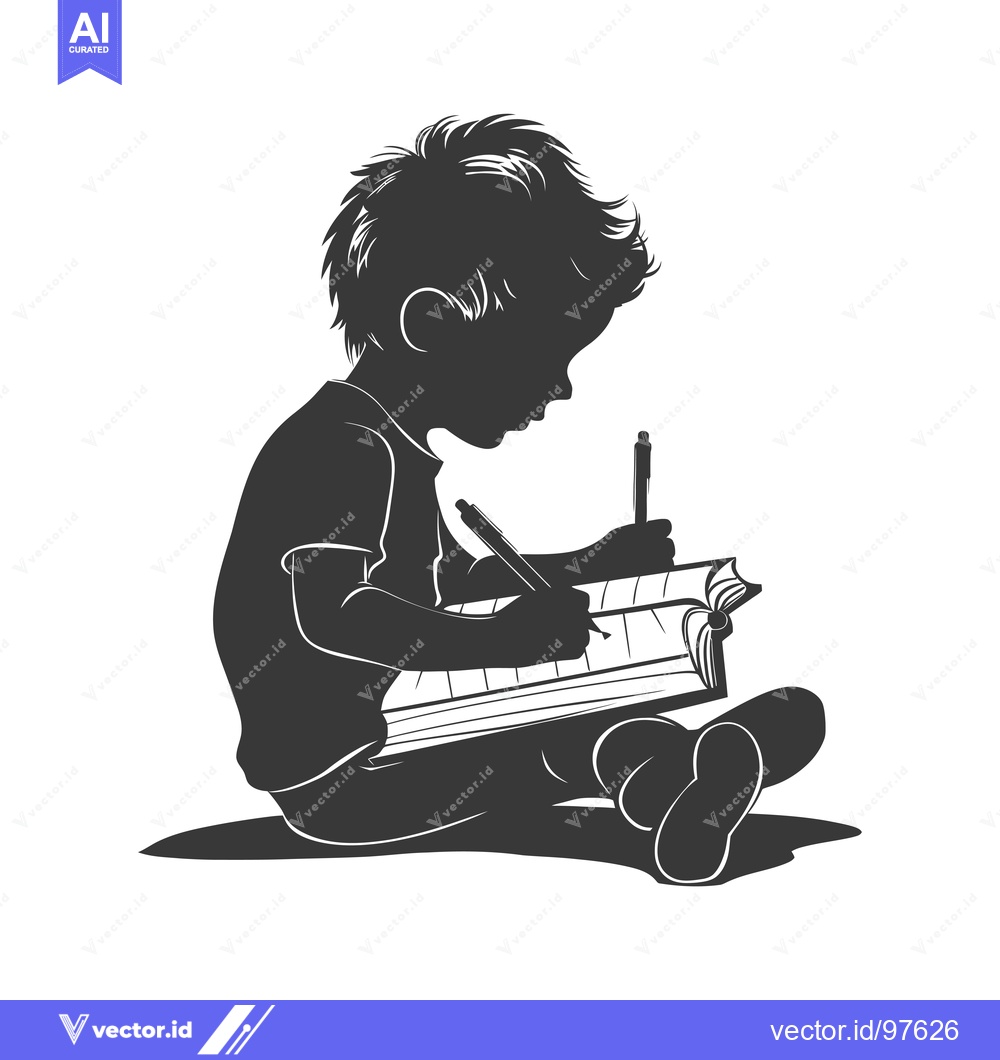Premium Vector dari Silhouette of a Child Focused on Writing in a Notebook