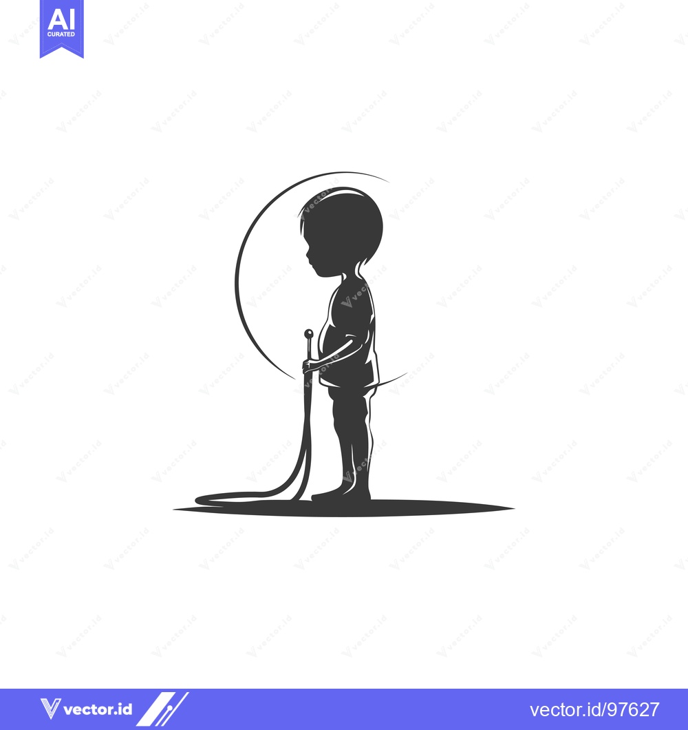 Premium Vector dari Silhouette of a Child Holding a Rope in Front of a Circle
