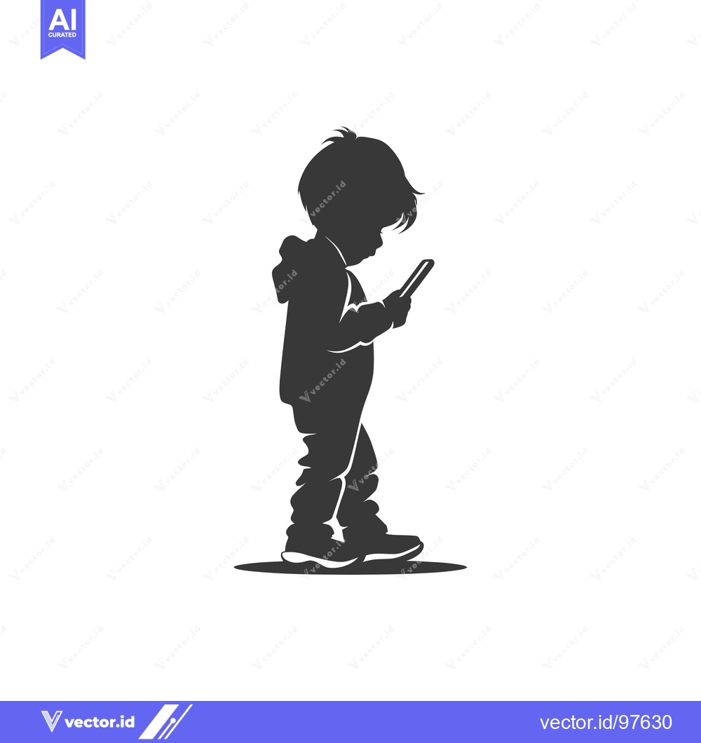 Premium Vector of Silhouette of a Child Looking at a Smartphone