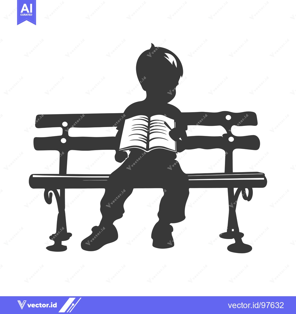 Premium Vector dari Silhouette of a Child Reading on a Bench