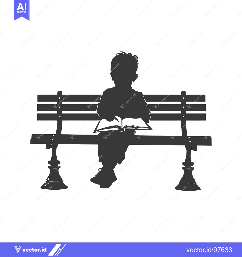 Premium Vector dari Silhouette of a Child Reading on a Bench