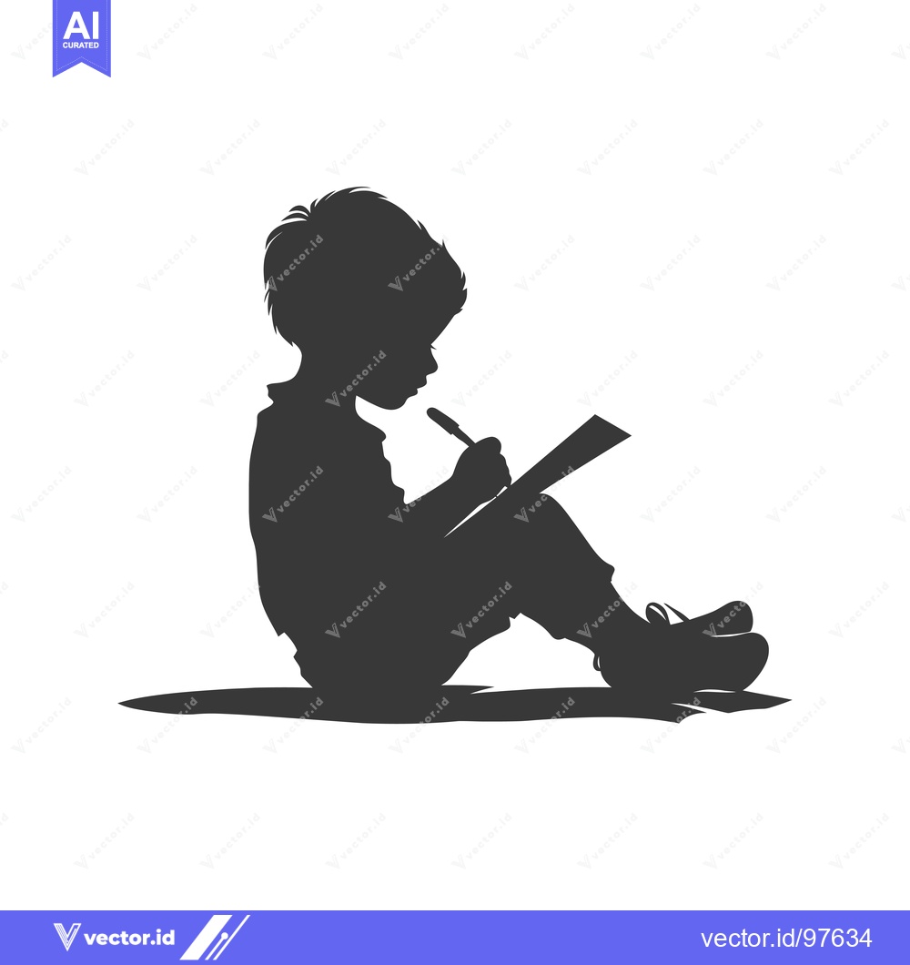 Premium Vector of Silhouette of a Child Sitting and Writing