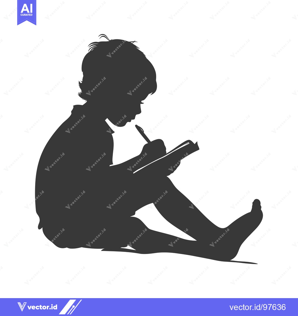 Premium Vector of Silhouette of a child sitting and writing in a notebook