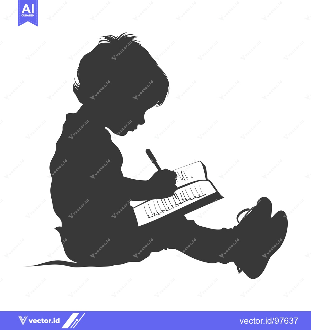 Premium Vector of Silhouette of a child sitting and writing in a notebook