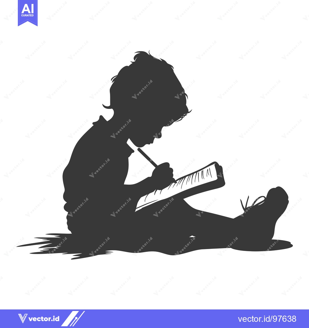 Premium Vector dari Silhouette of a child sitting and writing in a notebook