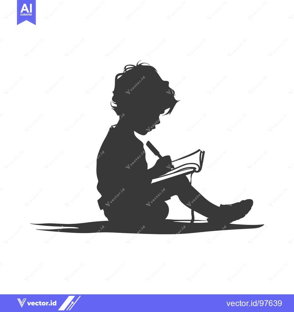 Premium Vector dari Silhouette of a child sitting and writing in a notebook