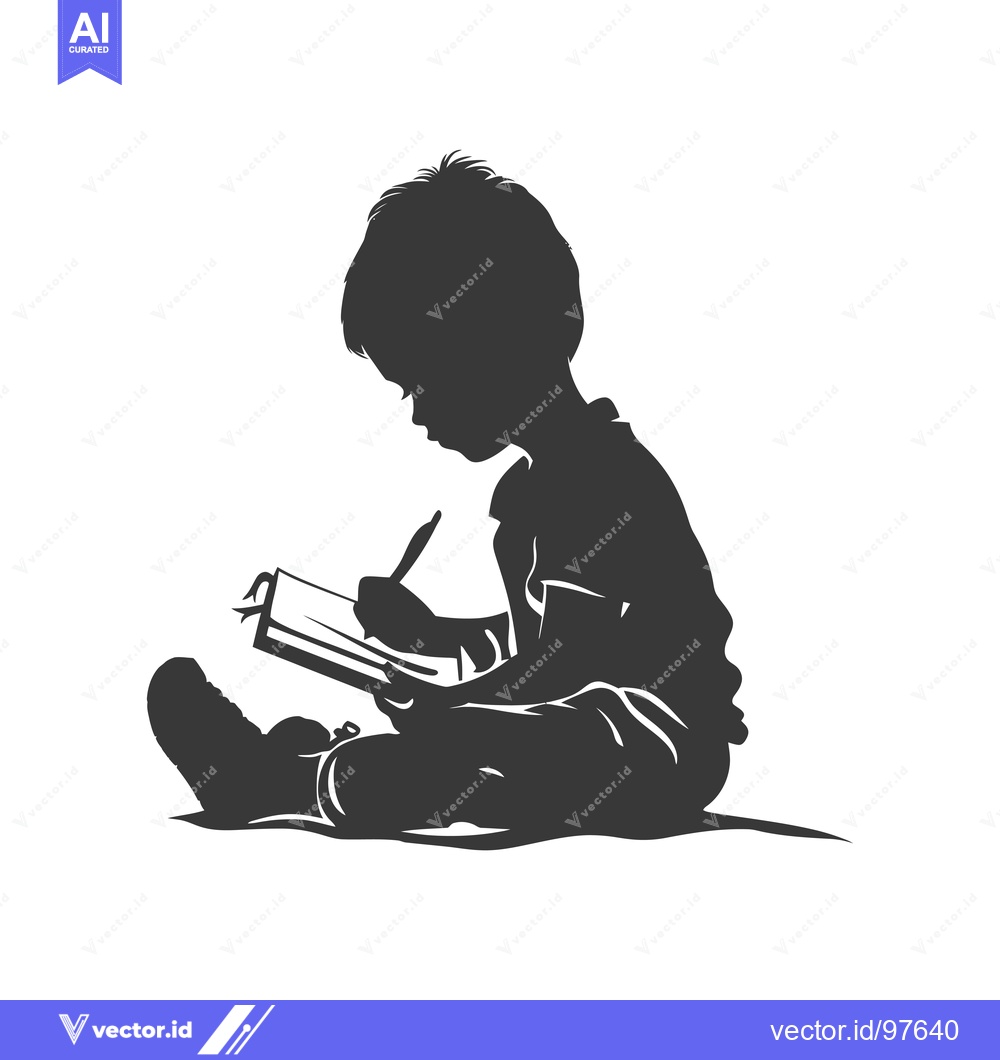 Premium Vector dari Silhouette of a child sitting and writing in a notebook