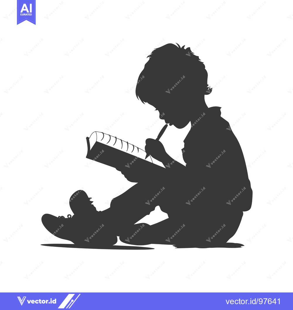 Premium Vector dari Silhouette of a Child Sitting and Writing in a Notebook