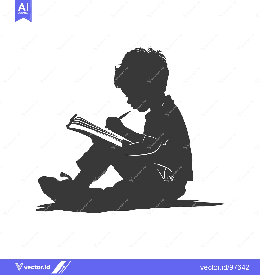 Premium Vector dari Silhouette of a Child Sitting and Writing in a Notebook