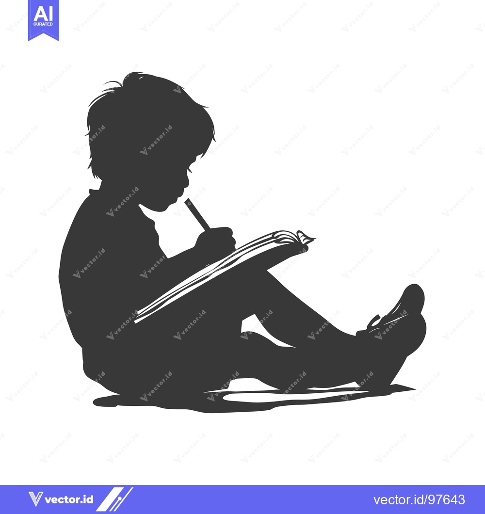 Premium Vector dari Silhouette of a Child Sitting and Writing in a Notebook