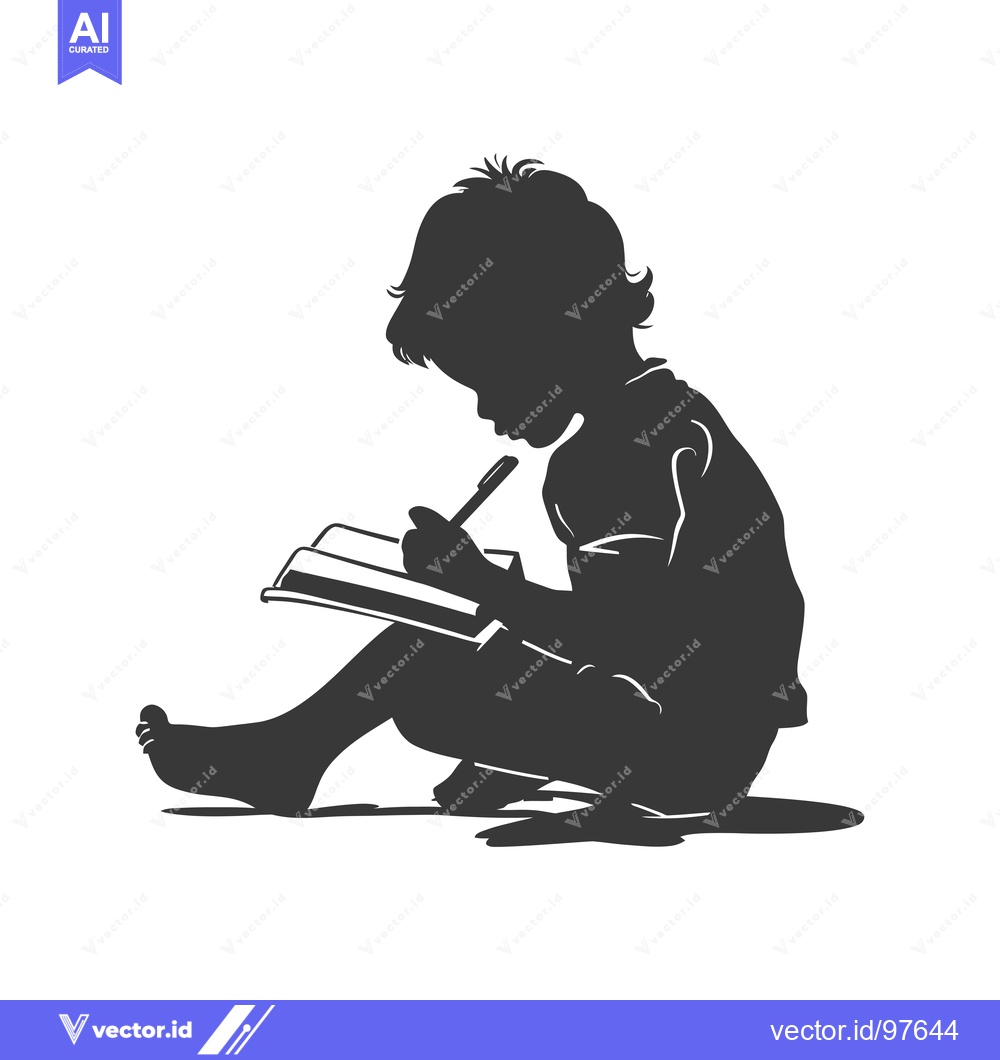 Premium Vector dari Silhouette of a Child Sitting and Writing in a Notebook