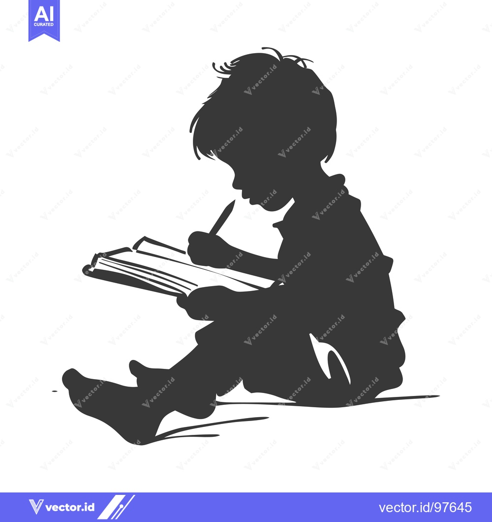 Premium Vector of Silhouette of a Child Sitting and Writing in a Notebook