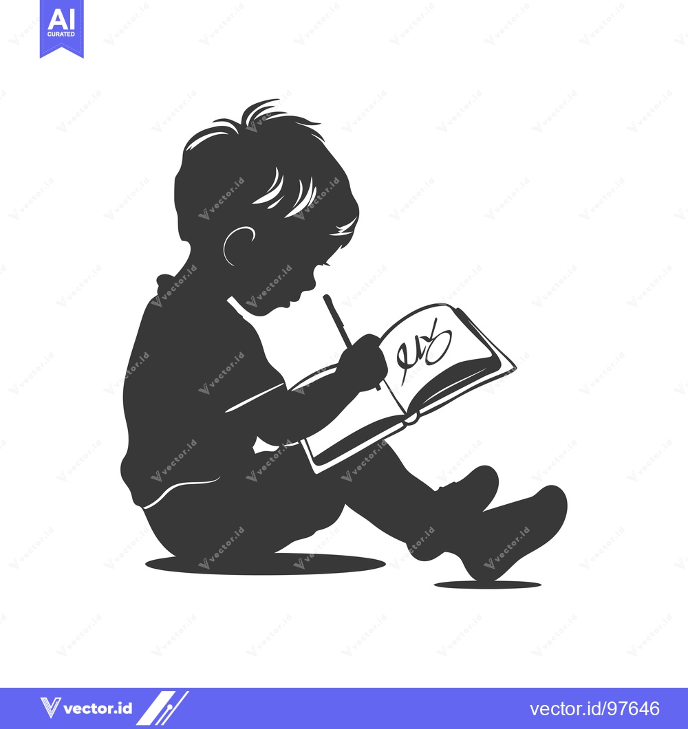 Premium Vector of Silhouette of a child sitting and writing in a notebook