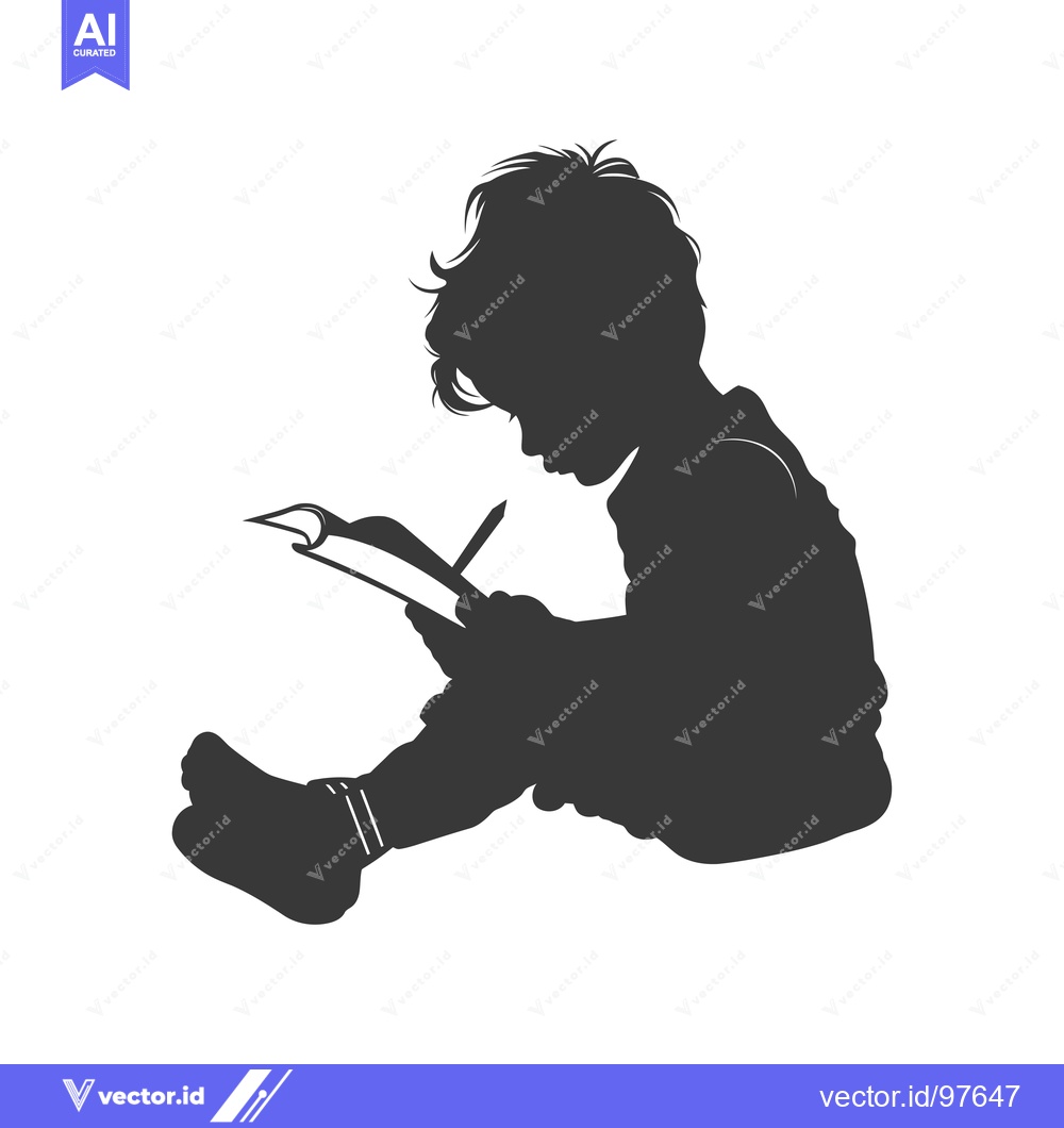 Premium Vector of Silhouette of a child sitting and writing in a notebook