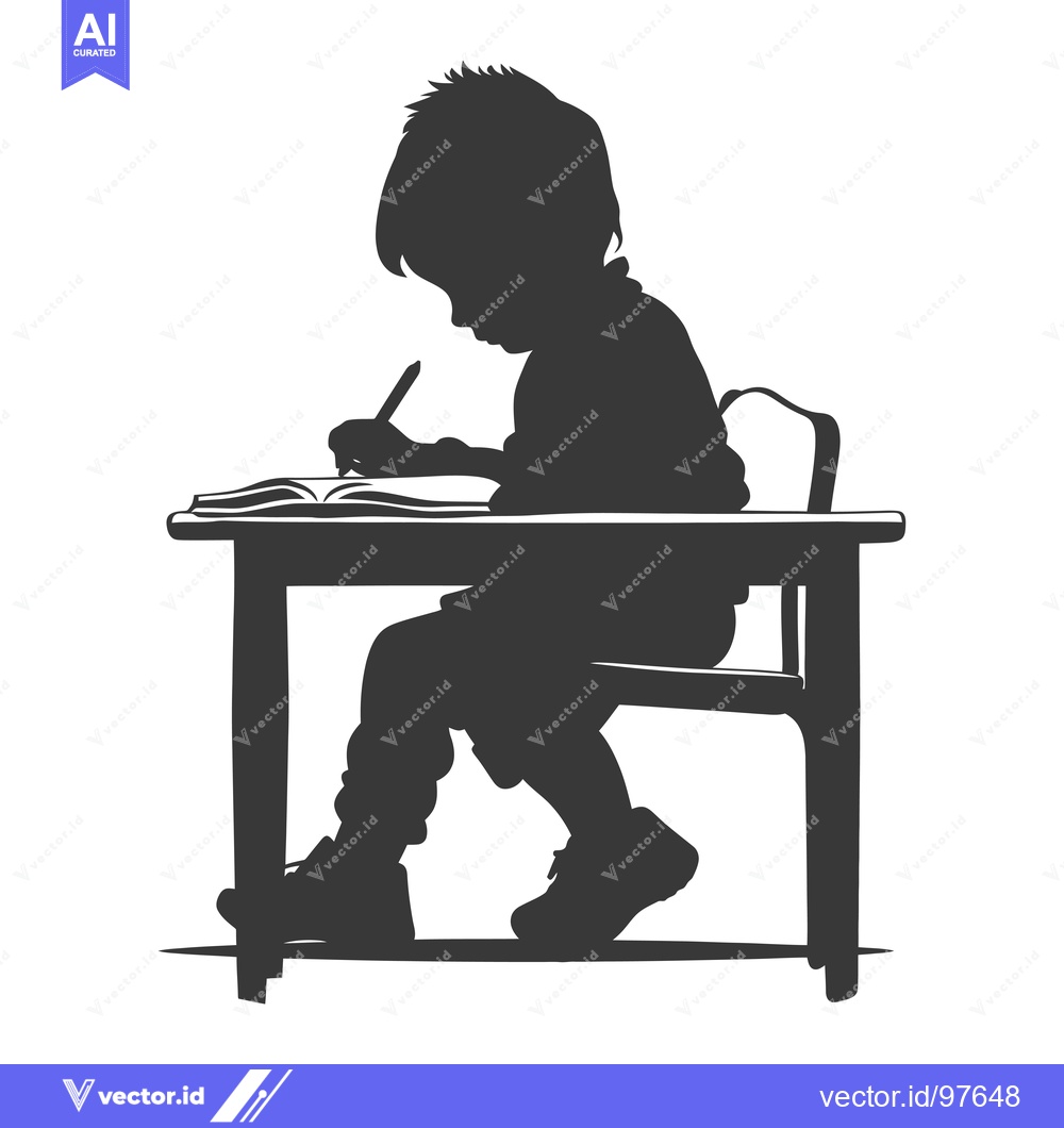 Premium Vector dari Silhouette of a Child Sitting at a Desk and Writing