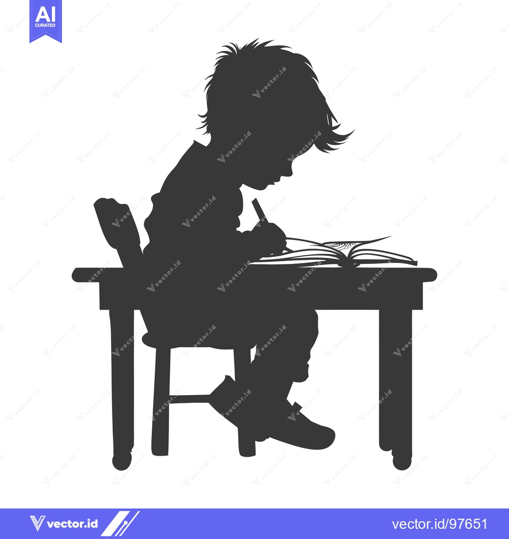 Premium Vector of Silhouette of a Child Sitting at a Desk Writing