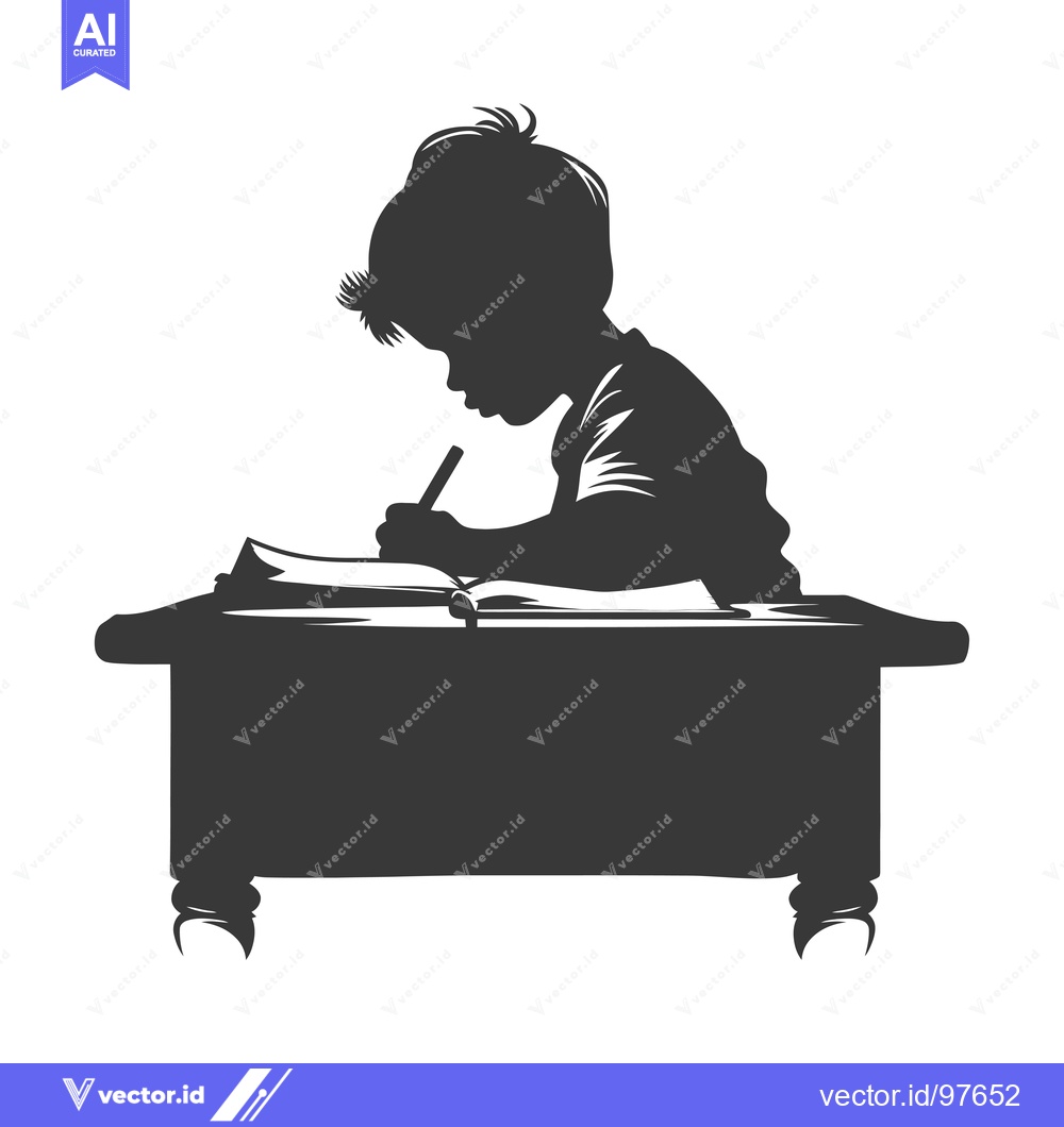 Premium Vector of Silhouette of a child sitting at a desk writing