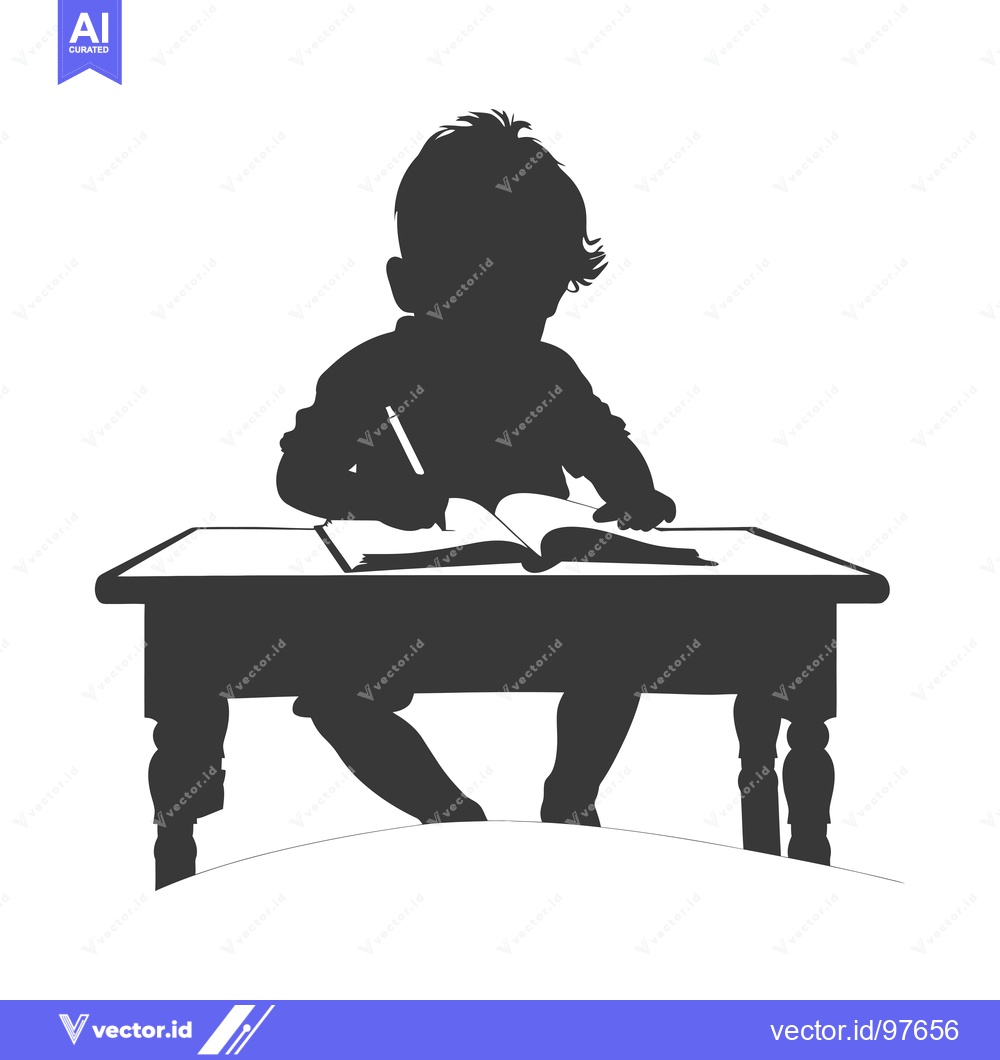 Premium Vector of Silhouette of a Child Sitting at a Desk Writing in a Book