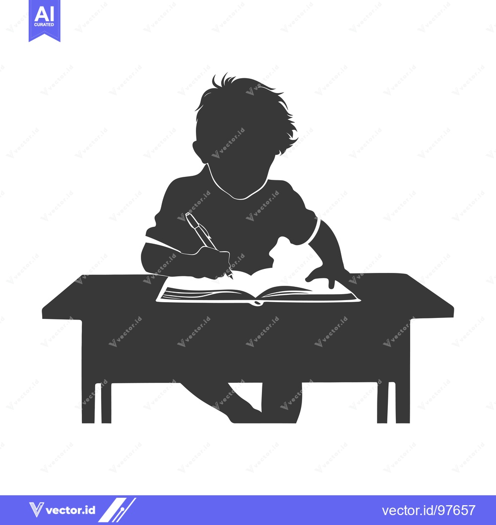 Premium Vector dari Silhouette of a child sitting at a desk writing in a book