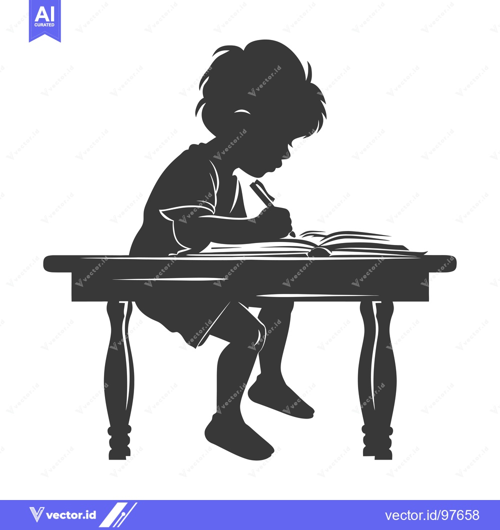 Premium Vector dari Silhouette of a Child Sitting at a Table and Writing