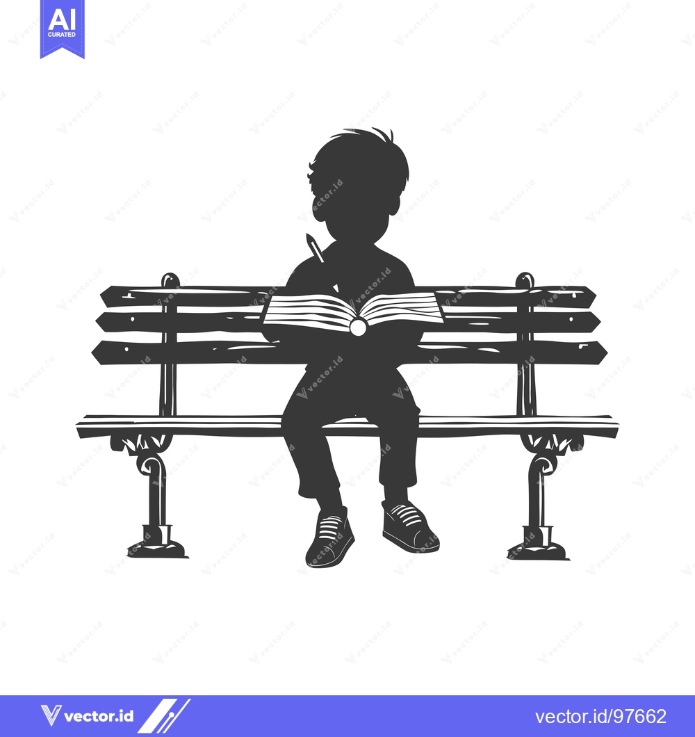 Premium Vector dari Silhouette of a Child Sitting on a Bench and Writing in a Book